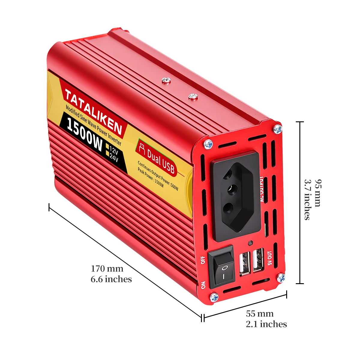

1500W Power Inverter DC 12V/24V to 110V/220V 60HZ AC Car Inverter with 4.2A Dual USB Car Adapter Brazil socket