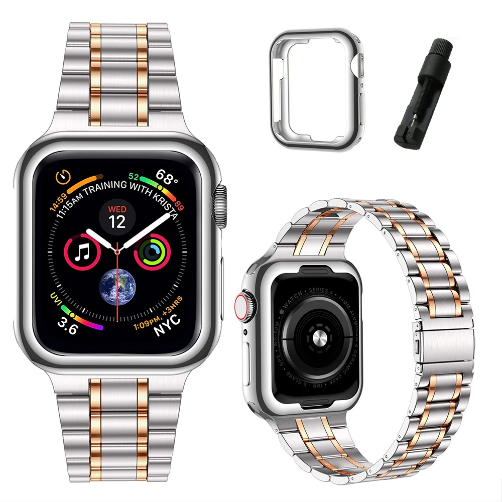 Premium Stainless Steel Watch Strap with Soft TPU Case