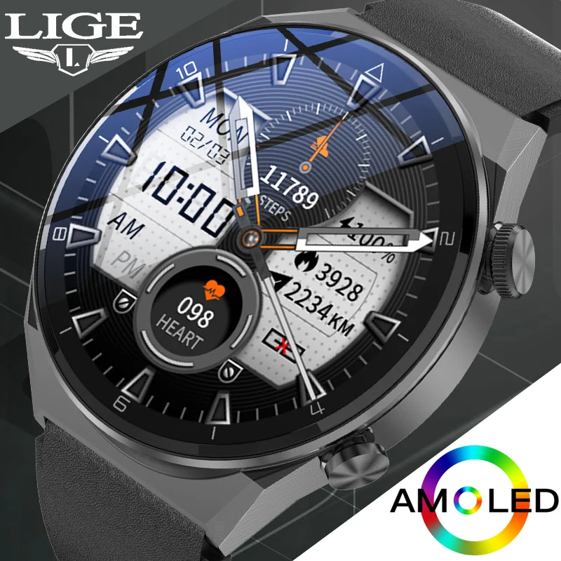 

Lige Business Men Smart Watch Sports AMOLED 454*454 Screen NFC Access Control Smartwatch Bluetooth Call Clock Waterproof 2023