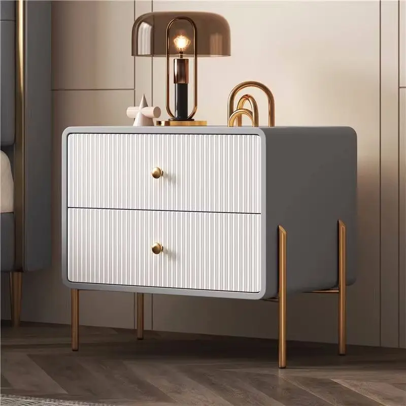 

Minimalist White Bedside Table Modern Simple Solid Wood Leather Nightstands Bedroom Storage Mesita De Noche Home Furniture