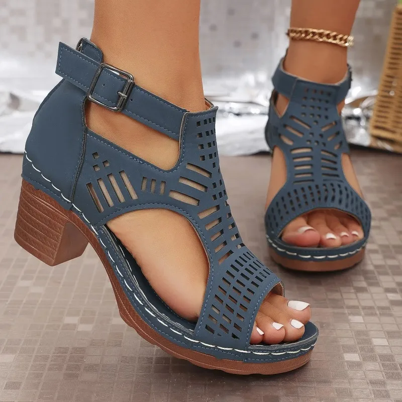 New Women's Non Slip Summer Sandals with Open Toe Zipper Closure, Polyester Upper Layer Party Shoes, Platform Heel Sandals