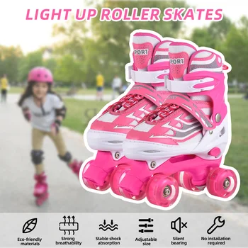 Pattini a rotelle luminosi per bambini, perfetti per ragazze dai 5 agli 8 anni, ideali per bambini dai 6 ai 12 anni, pattini a rotelle regolabili.
