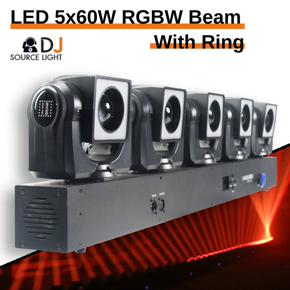 5 X60W Led Con Anello 4 Head Moving Head Light Dj Disco Controller Led Lamp Light 60W Rgbw 4 In1 Beam Mini Led Moving Head Light