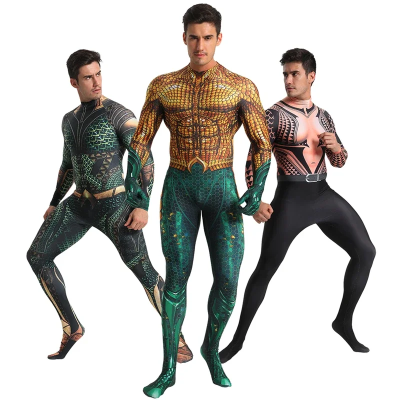 

Deluxe Quality Aquaman Costume Cosplay Men Arthur Curry Zentai Bodysuit DC Superhero Halloween Costume For Adult Carnival Suit