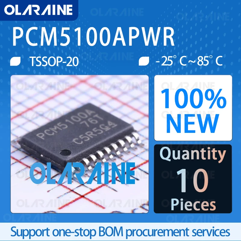 PCM5100APWR TSSOP-20 오디오 디지털 아날로그 변환기, IC 칩 회로 컨트롤러, 스위치 프로세서 센서, 올라레인, 10 개
