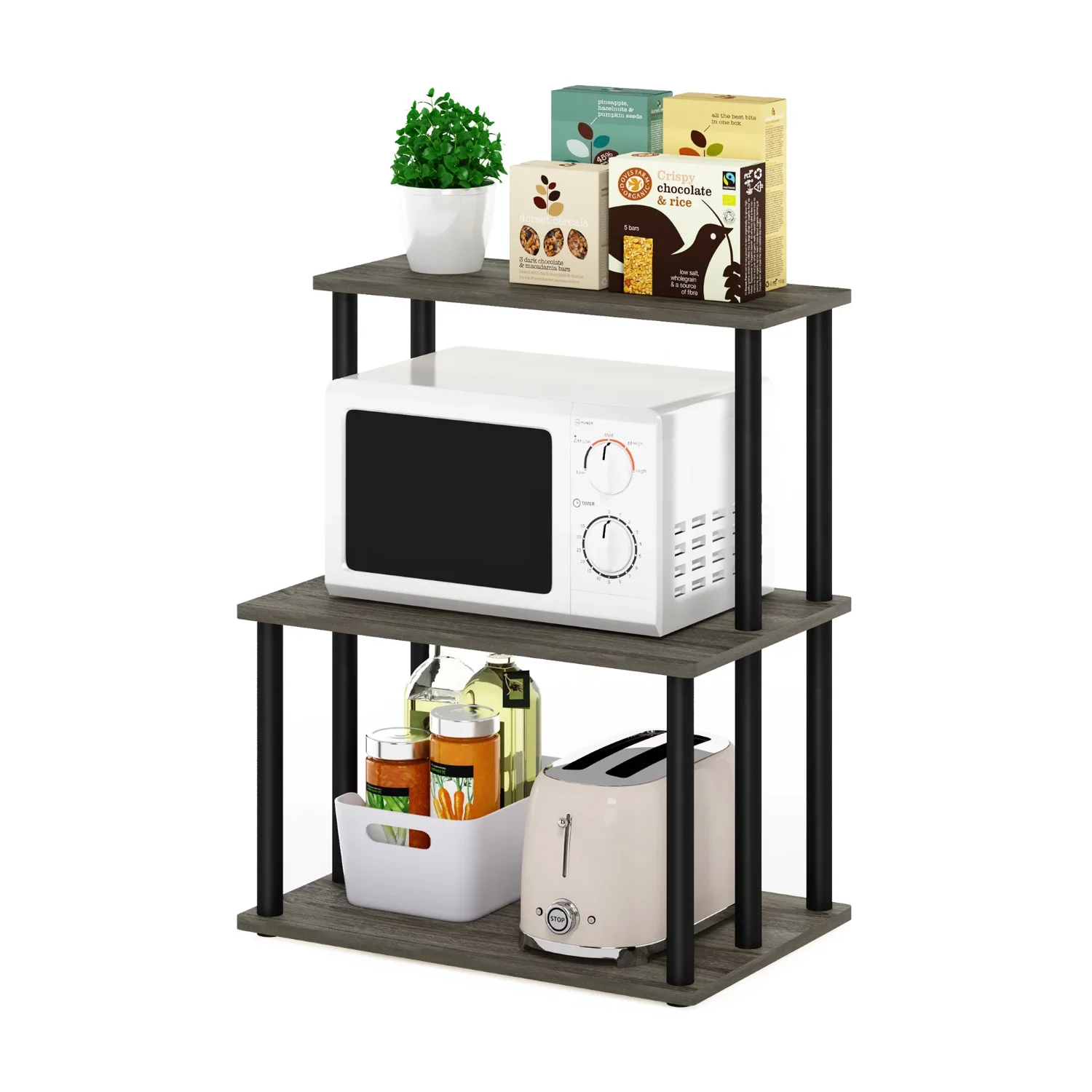 

Tube 3-Tier Toolless Kitchen Storage Shelf, French Oak Grey/Black