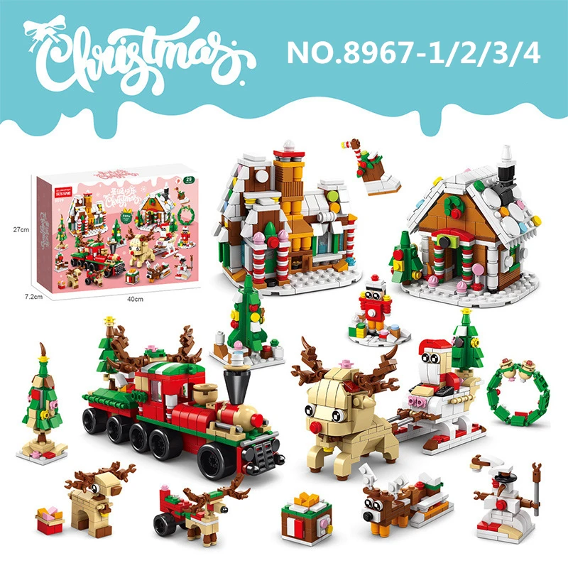 6 In 1 Upgraded Christmas Series Building Blocks Set With Light Creative Winter Village House DIY Bricks Toys For Kids Xmas Gift 2