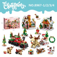 6 In 1 Upgraded Christmas Series Building Blocks Set With Light Creative Winter Village House DIY Bricks Toys For Kids Xmas Gift 2