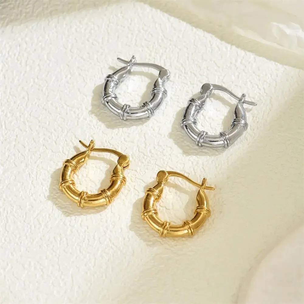 Creative 18K Gold Plated Creole Hoop Earrings PVD Waterproof Bamboo Joint Huggie Earring for Women Vintage Jewelry Dropshipping