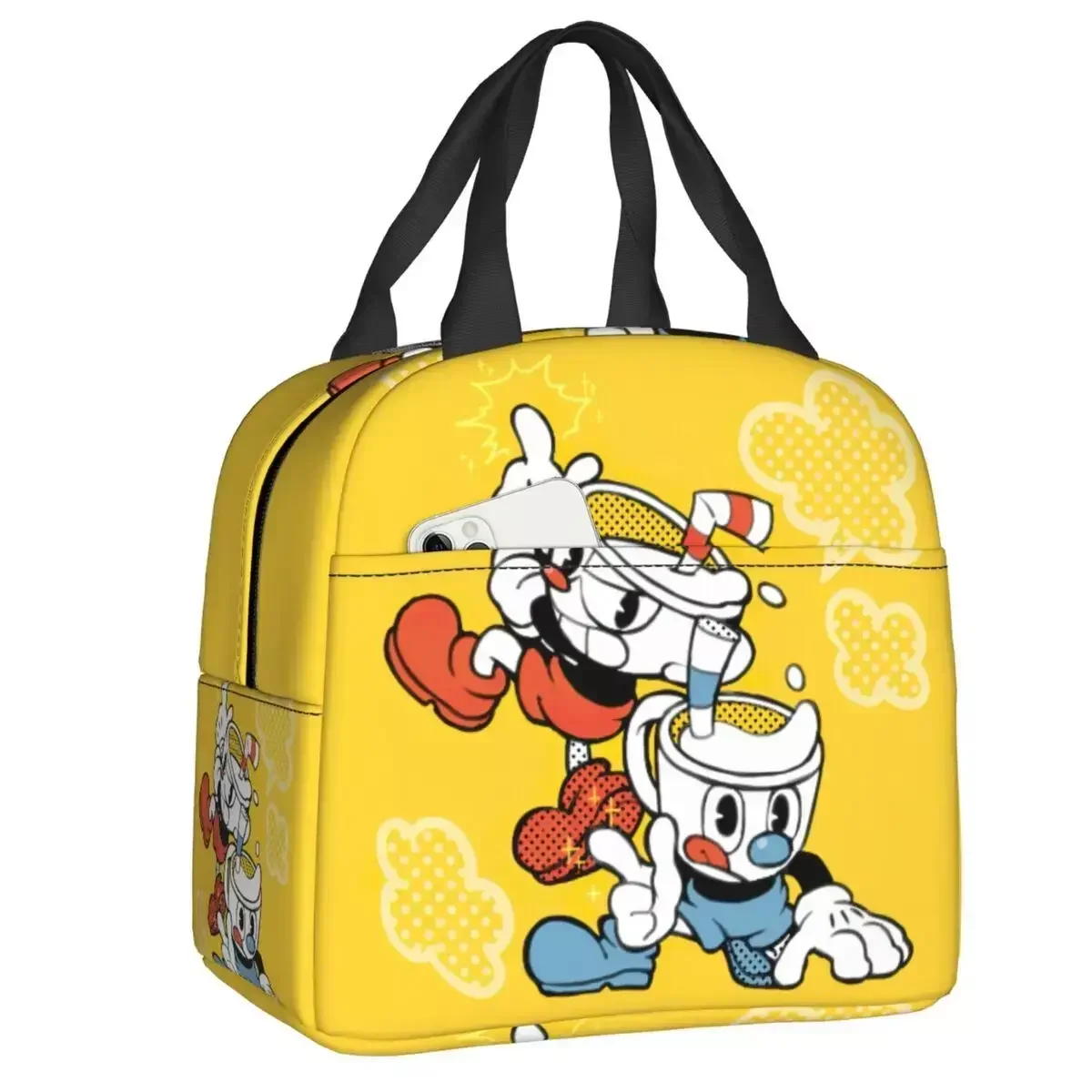 

2024 New Cartoon Cuphead Resuable Lunch Box Waterproof Video Game Cooler Thermal Food Insulated Lunch Bag Kids School Children