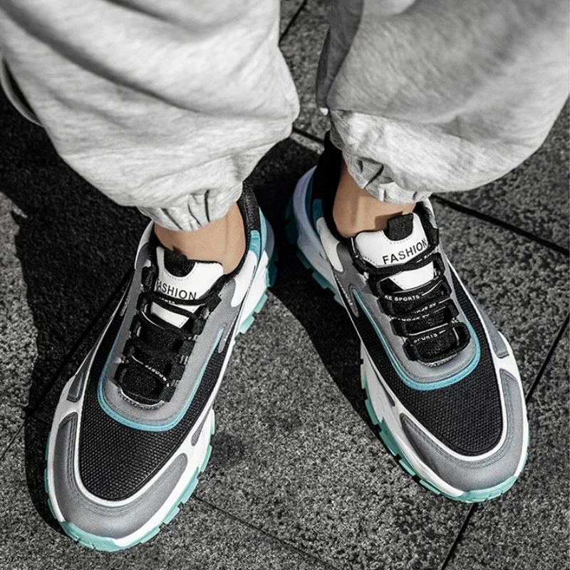 Men's Sneakers  Mesh Breathable Trendy Lace Up Thick Soled Korean Version Casual Running Shoes Comfort Sports Shoes 2024