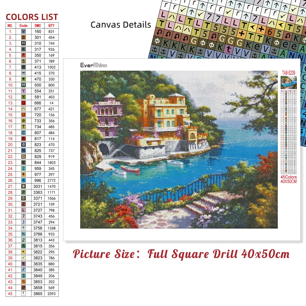 5D DIY Diamond Painting Town Craft Kit Diamond Embroidery Seaside Landscape Mosaic House Handmade Gift Wall Decoration diamond painting