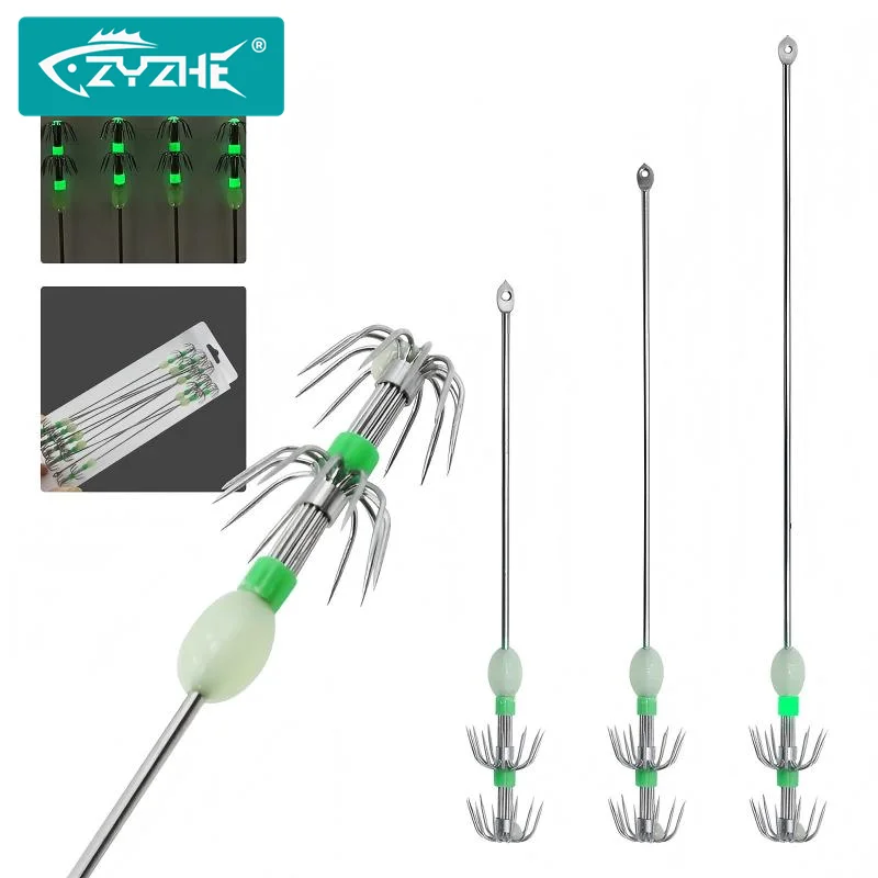10pcs/Box ZYZHE Squid Hook Sea Fishing Luminous Fish Double Layer 3 Sizes Umbrella Octopuses Hooks Cuttlefish Night Fishhooks