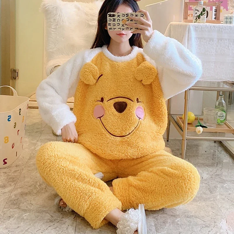 

2022 Winter womens plush pajamas warm flannel sleepwear anime cartoon lovely loungewear coral fleece pijamhomewear pyjama set