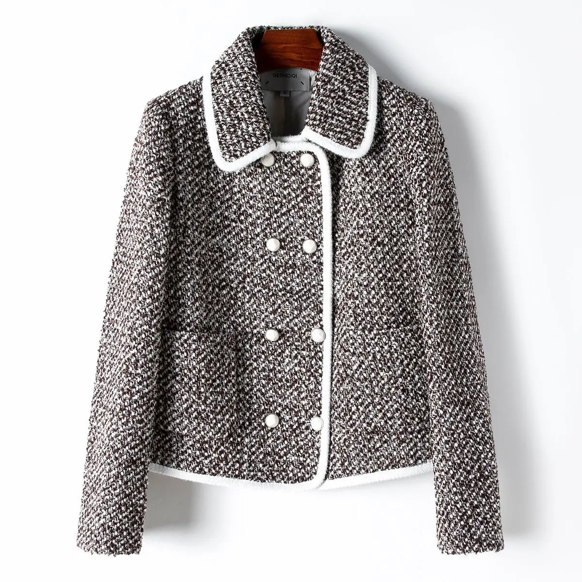 

Женское Короткое шерстяное пальто, повседневное простое пальто с отложным воротником, Осень-зима 2024