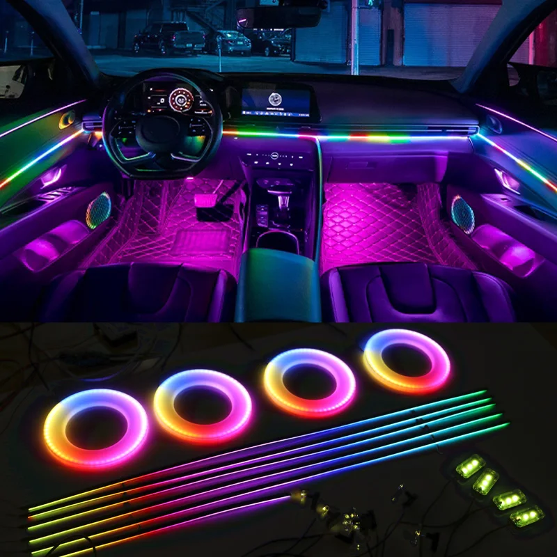 6 in 1 18 in 1 64 Color RGB Symphony Car Atmosphere Interior LED Acrylic  Guide Fiber Optic Universal Decoration Ambient Lights