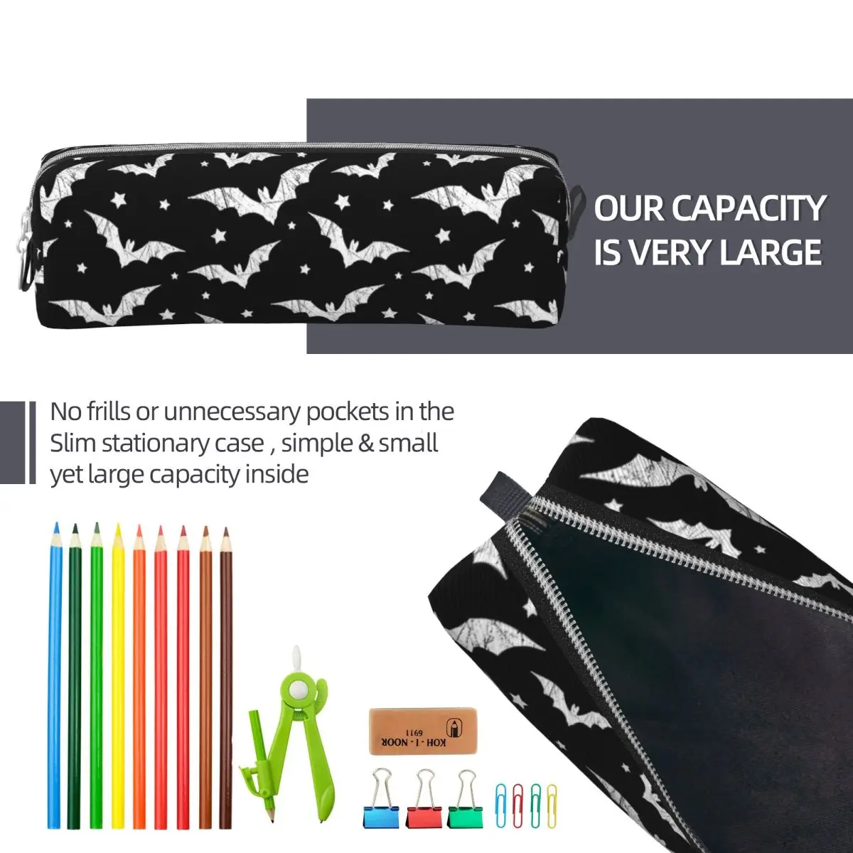 Cute Bat Halloween Gothic Pencil Cases Pencilcases Pen Box for Girls Boys Large Storage Bag School Supplies Gifts Stationery