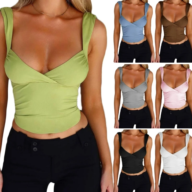 

Women's Strappy Back Top Sexy and Elegant Sleeveless Shirt Sexy Crop Top Sweetheart V Neck Camisole Shirt