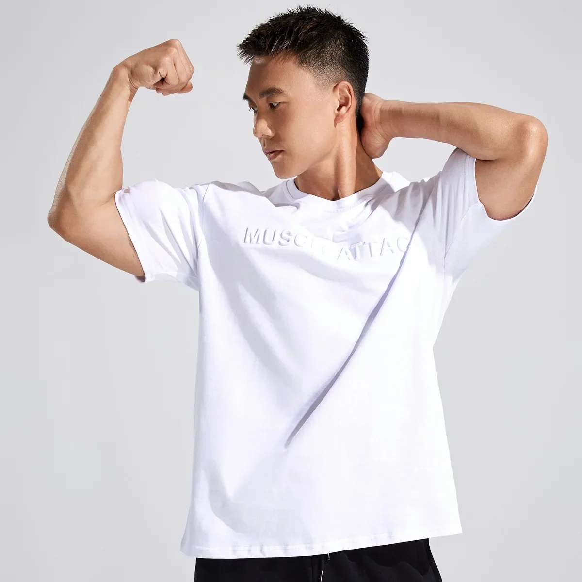 

Men's Oversized T-Shirt Summer New Embossed Printed Cotton Crewneck Casual Short Sleeve Gym Sports Fitness Training Clothes