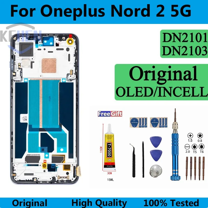 1 + DN2101 DN2103 ЖК-дисплей премиум-класса для OnePlus Nord 2 5G дисплей сенсорный экран дигитайзер панель в сборе ЖК-экран зеленый с рамкой