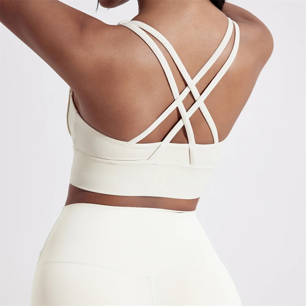Solid Color Women Cross back Fitness sport Bra high strength Tight Top Comprehensive Training Gym Yoga Underwear With Chest Pad 4
