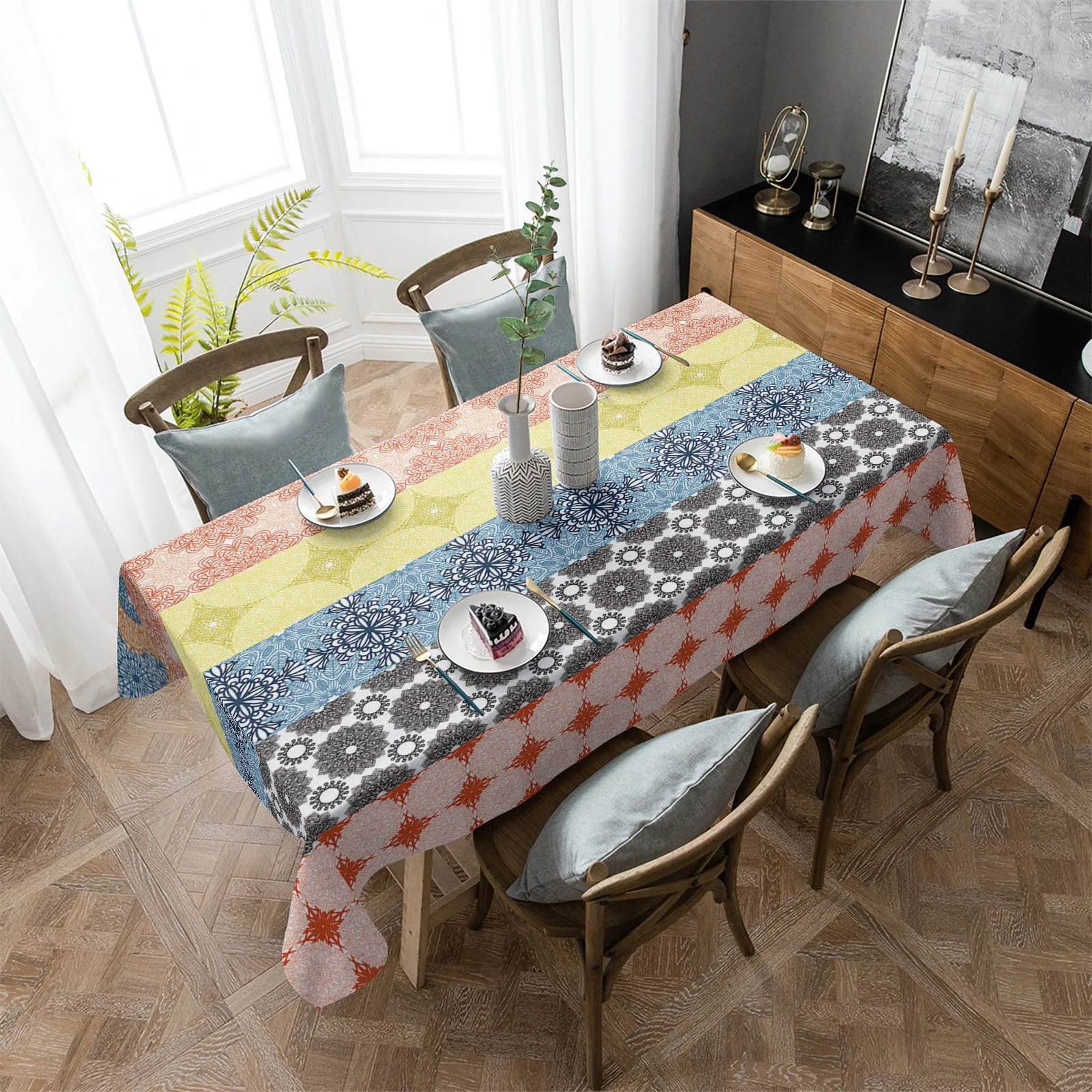 

Прямоугольная скатерть в богемном этническом стиле, Пылезащитная ткань для пикника, женский водонепроницаемый чехол для стола