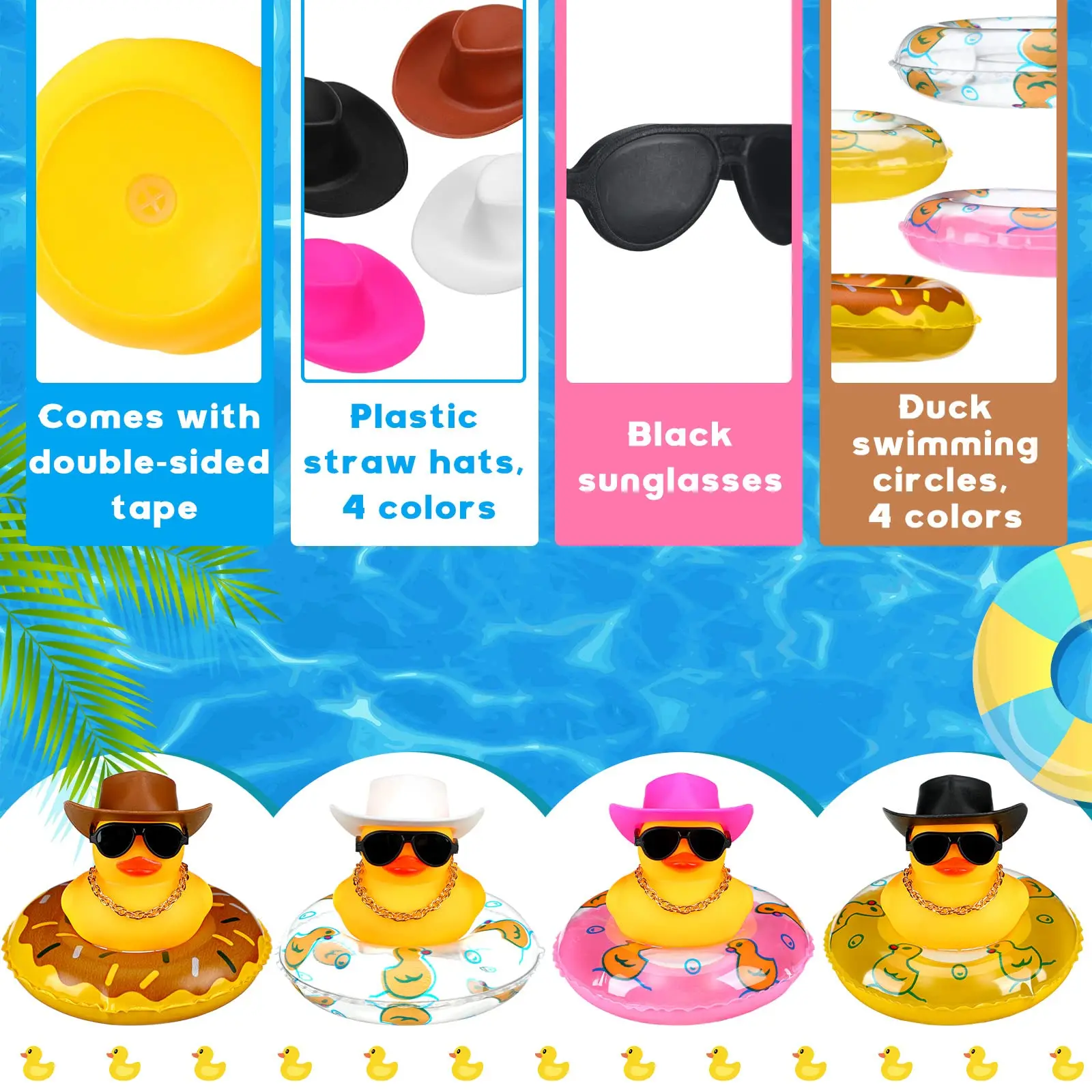 12/24/36 Set Cowboy Rubber Duck Mini Rubber Duckies with Mini Cowboy Hat Swim Circle Sunglasses for Bathtub Toys Car Dashboard 3
