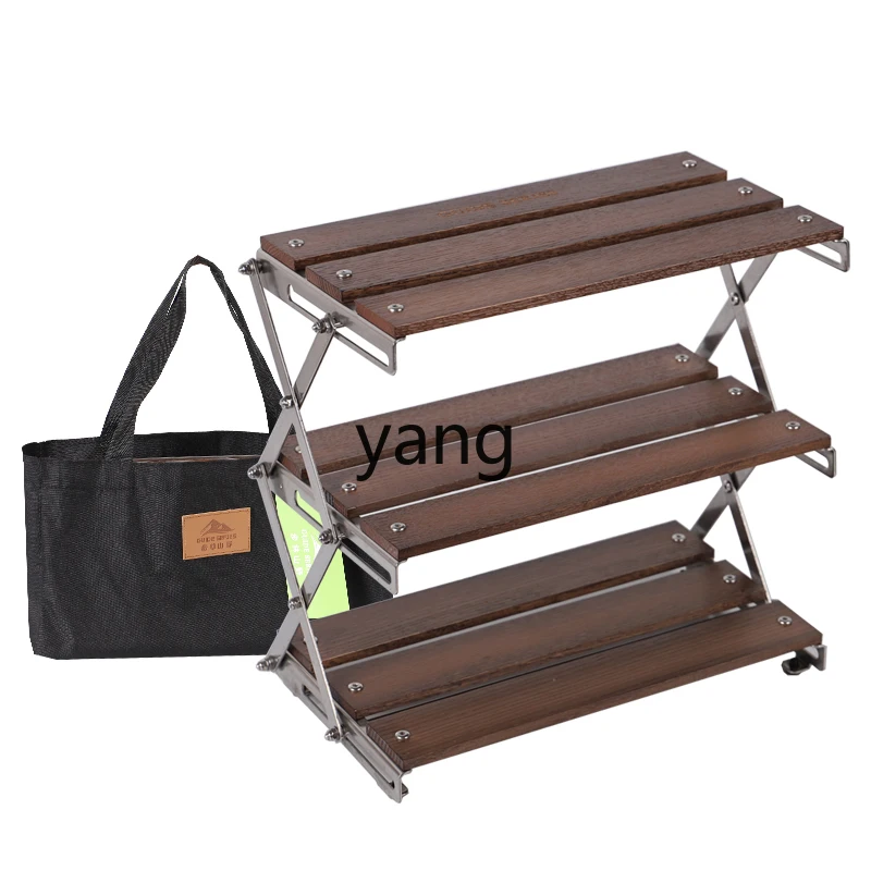 

Yjq Outdoor Camping Folding Table Cabinet Shelf Multi-Functional Portable Picnic Installation-Free Camping Solid Wood