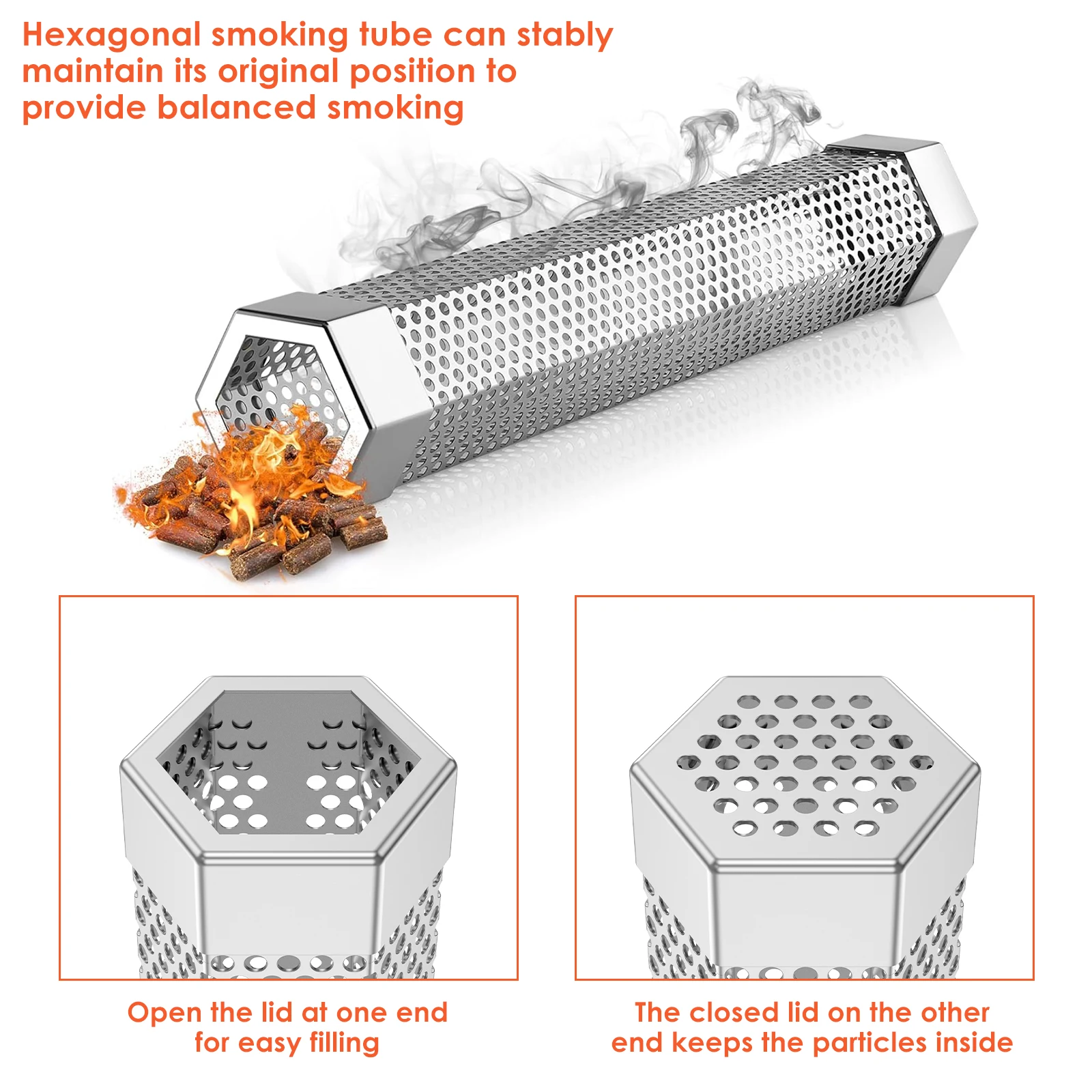 2 Pcs Pellet Smoker Tube Stainless Steel Hexagon Smoker Tube Efficient Smoking Heat Resistant Grill for Hot