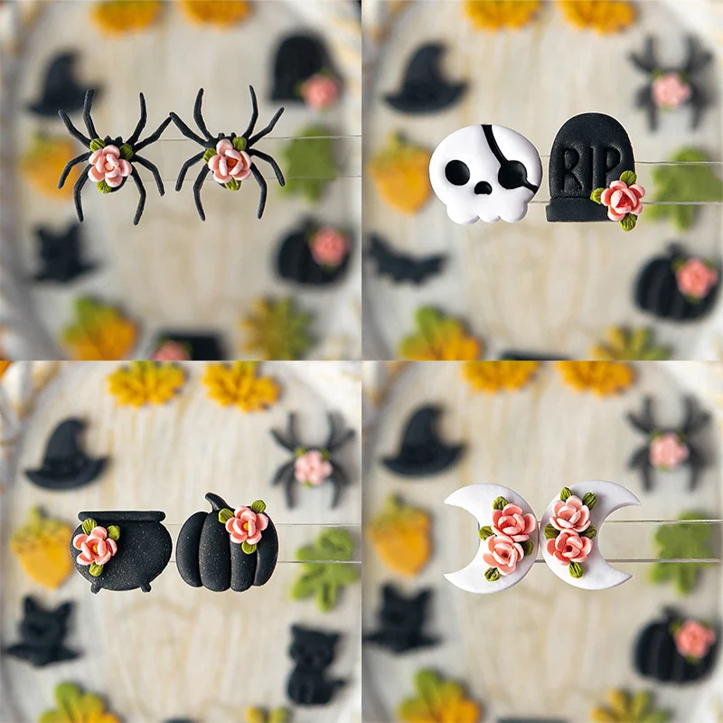 Polymer Clay Tools Pottery Tools Clay Sculpting Tools Pottery Sculpting Tools Clay Craft Tool Halloween Series Polymer Clay Cutter Soft Clay Earring Mold Cartoon Spider Skull DIY Holiday Handmade Gift Cutting Pottery Tool