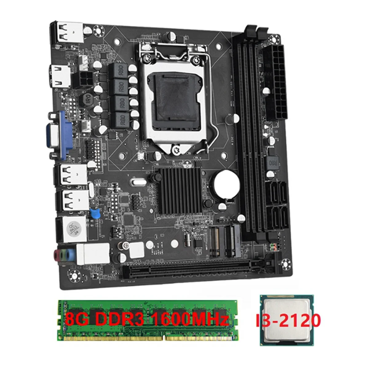 

ITX H61 Desktop Motherboard +I3-2120 +1X8G DDR3 1600MHz RAM CPU LGA 1155 Support Up to 16GB RAM Slots 100M Network Card