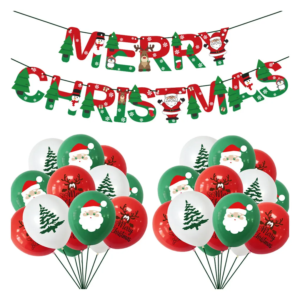 

Exquisite Patterns For Festive vibe Christmas Banner Suitable For Any Places Party Decoration multicolor 1 Banner+20 Balloons