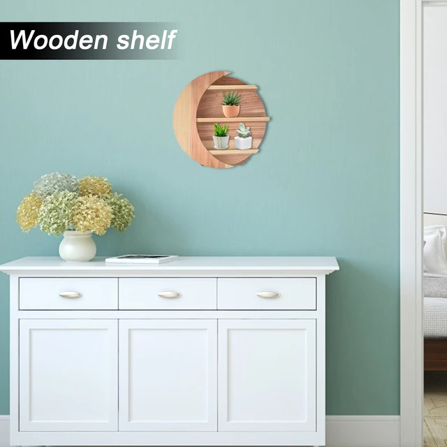 Fa Félhold Hold Polc Falra Szerelt Kristálypolc Kijelző Úszó Holdpolc Tároló Hálószoba Fali Otthoni Dekoráció - Image 5