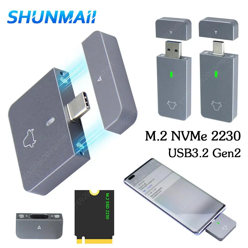 M.2 NVMe 2230 Hard Drive Box USB3.2 Gen2 Hard Disk Box Plug and Play Mobile Solid State Disk Case Aluminum Alloy for M2 2230 external hard drive case,ssd enclosure,hard drive enclosure,hard disk case,external hard drive box,hdd case enclosure