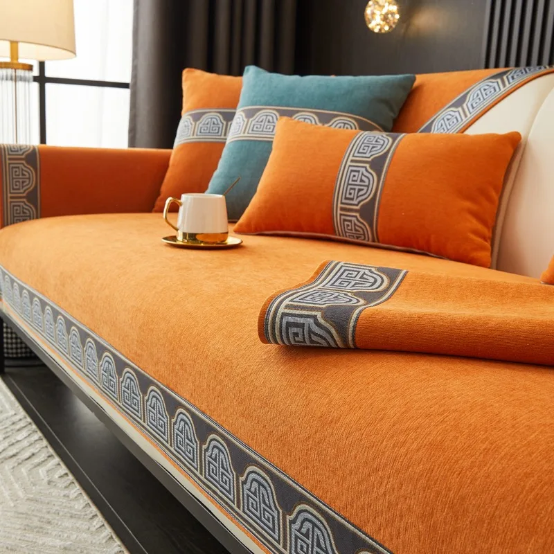 Sofa Cover Vintage-Inspired Solid Chenille All Seasons Living Room Non-slip Sofa Seat Couch Slipcover Towel