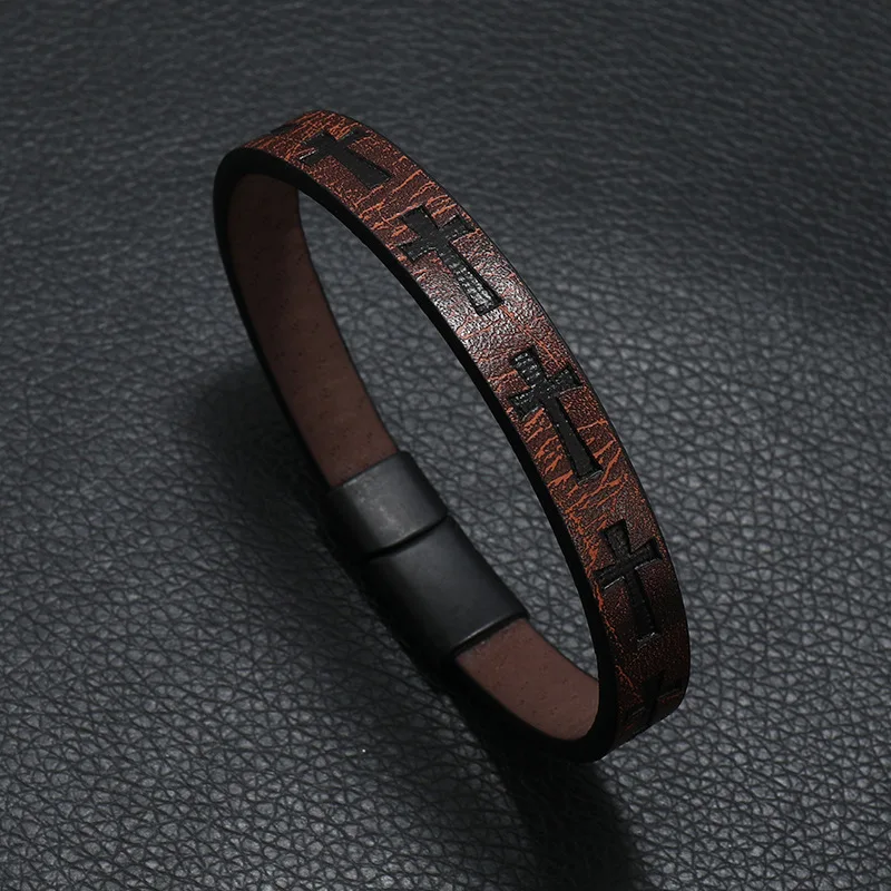 소설 남자 가죽 팔찌 분리형 자석 버클 펑크 크로스 Braclet 액세서리 그를위한 Pulseras Para Hombre Erkek Bileklik