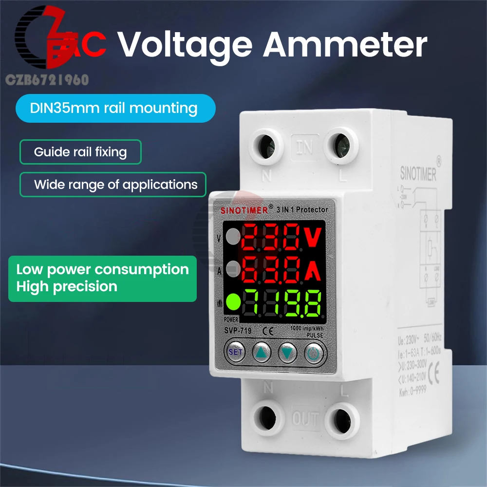 

AC 220V/230V 40A/63A LCD Dual Display Voltmeter Ammeter Din Rail Adjustable Voltage Current Tester Battery Capacity Indicator