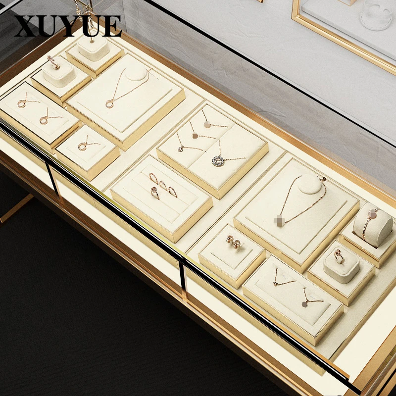 Jewelry display props beige high end metal necklace earrings ring