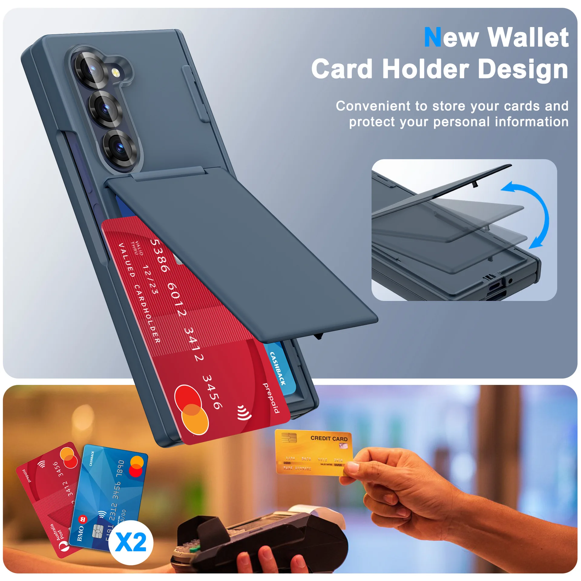 Protective Wallet Case with Hinge Protection and Card Holder - Solid Color Matte Finish