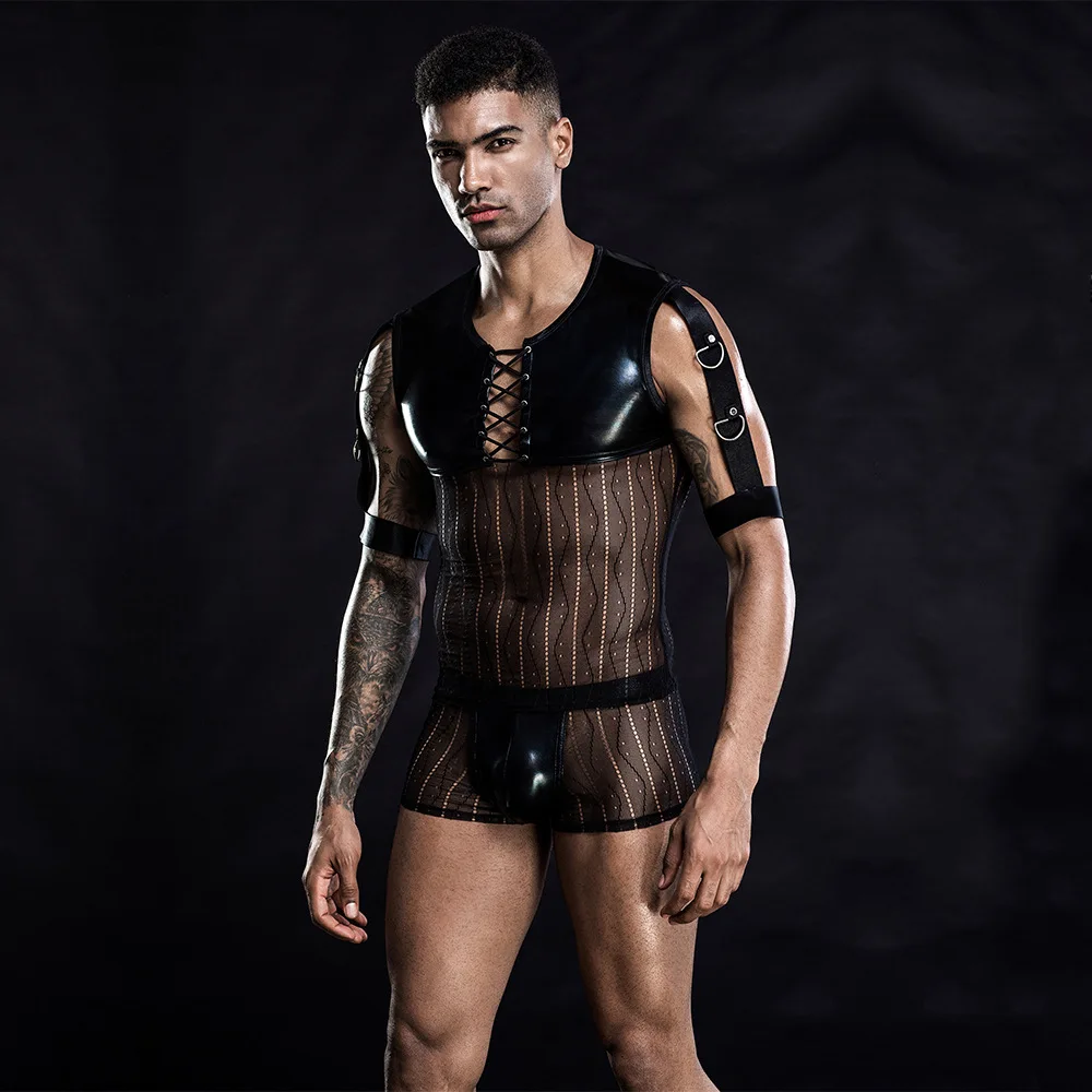 

Men's new nightclub erotic uniforms European and American erotic lingerie gay bar valet waiter playing sissy mens bodysuit
