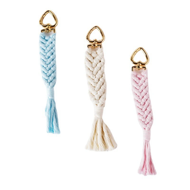 

3Pcs Bohemian Tassel Keychains Love Keychain For Women Macrame Braided Pendant Backpack Ornament