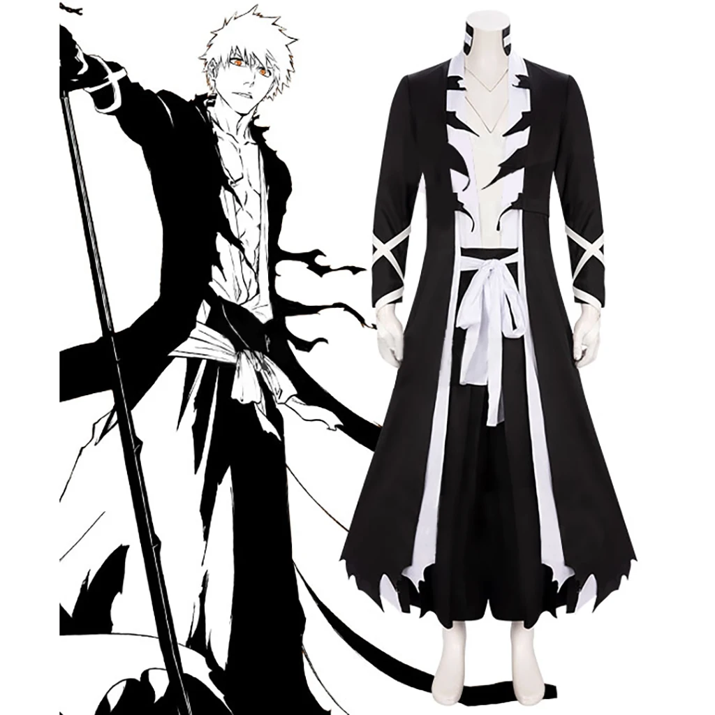 

Anime Bleach Kurosaki Ichigo Cosplay Costume Thousand-Year Blood War Black Shinigami Attire Outfit Uniform Halloween Men Set