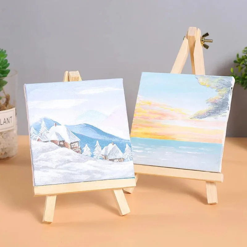 2 Sets Mini Canvas Panel Wooden Easel Sketch Pad Settings For Painting Crafts Drawing Decoration Gift Art Supplies 5