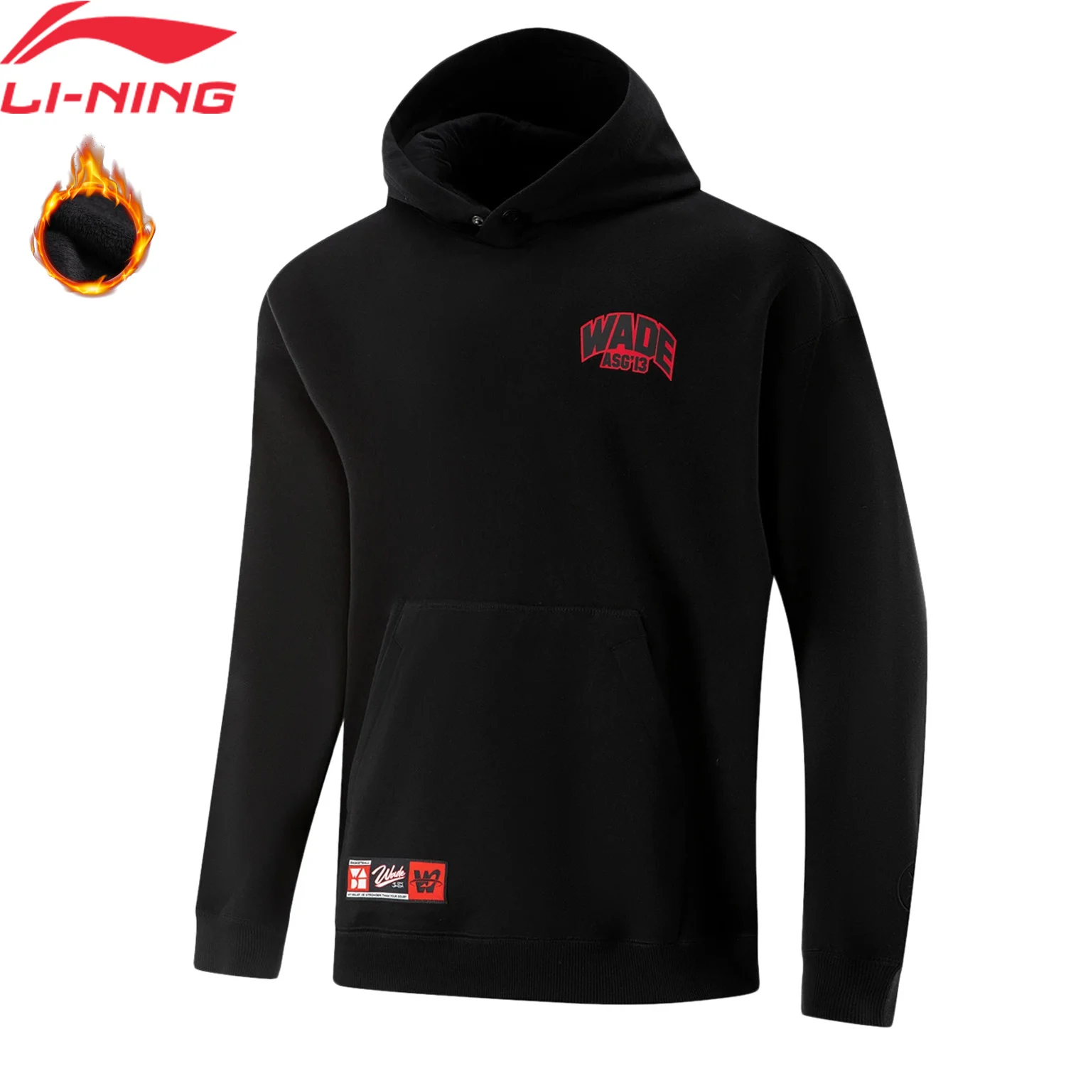 Li-Ning Men Wade Hoodie WARM AT Winter Fleece Loose Fit 74%Cotton 26%Polyester Leisure Hooded LiNing Sweatshirt Tops AWDV887