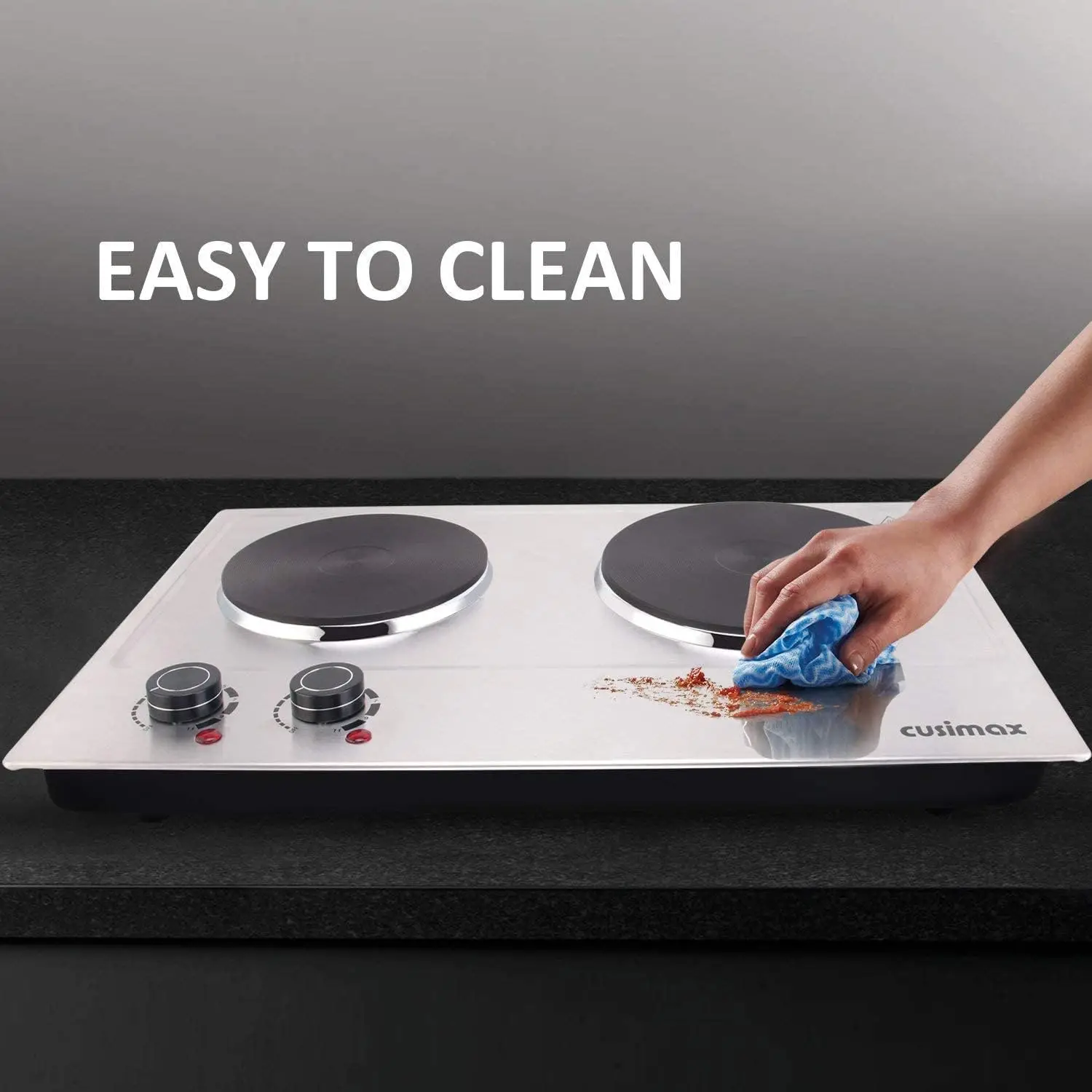 1800W Double Hot Plate, Stainless Steel Silver Countertop Burner Portable Electric Double Burners Electric Cast Iron Hot 6