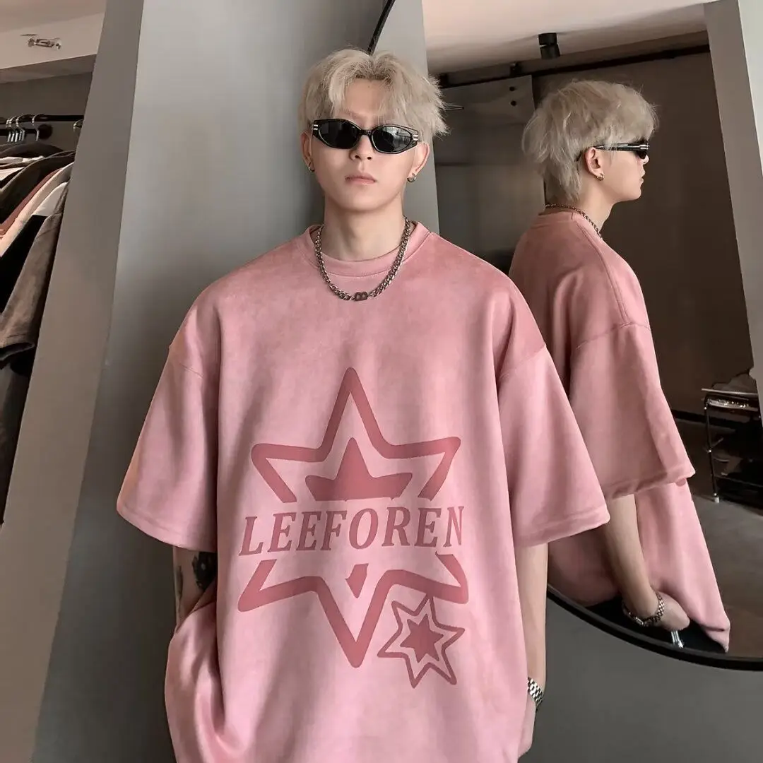 

Fashion Korean retro simple men short sleeved T shirt summer niche design y2k hip hop street half sleeved round neck top