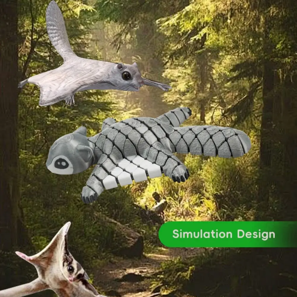 3D Printed Funny Flying Squirrel Toy with Movable Joints Creative Simulated Animal Model Adjustable Joints Cute