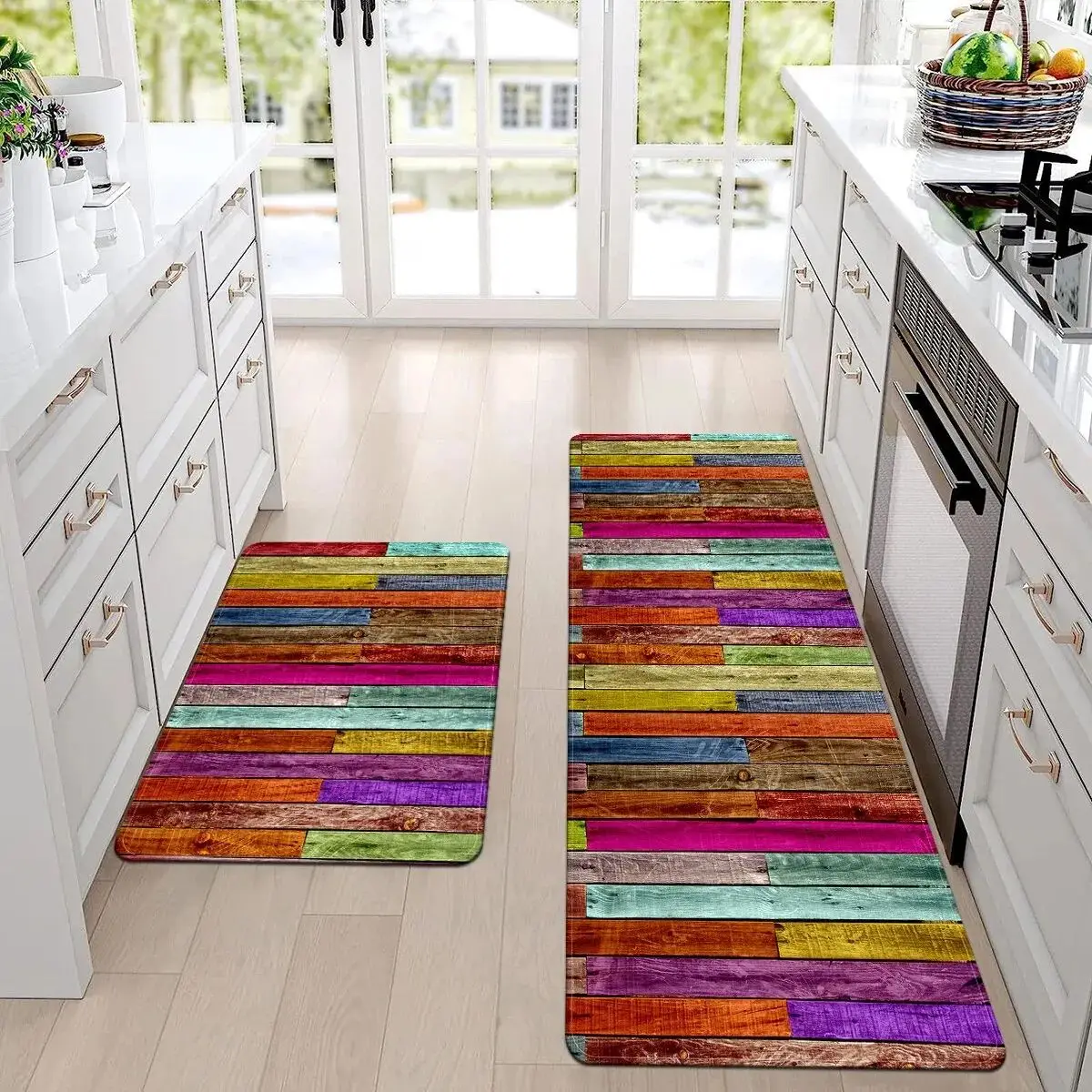 New Rainbow Wood Paneled Kitchen Floor Mats Laundry Room Non-Slip Area Rugs Bathroom Entry Door Home Decor Carpet floor mat shaggy rugs