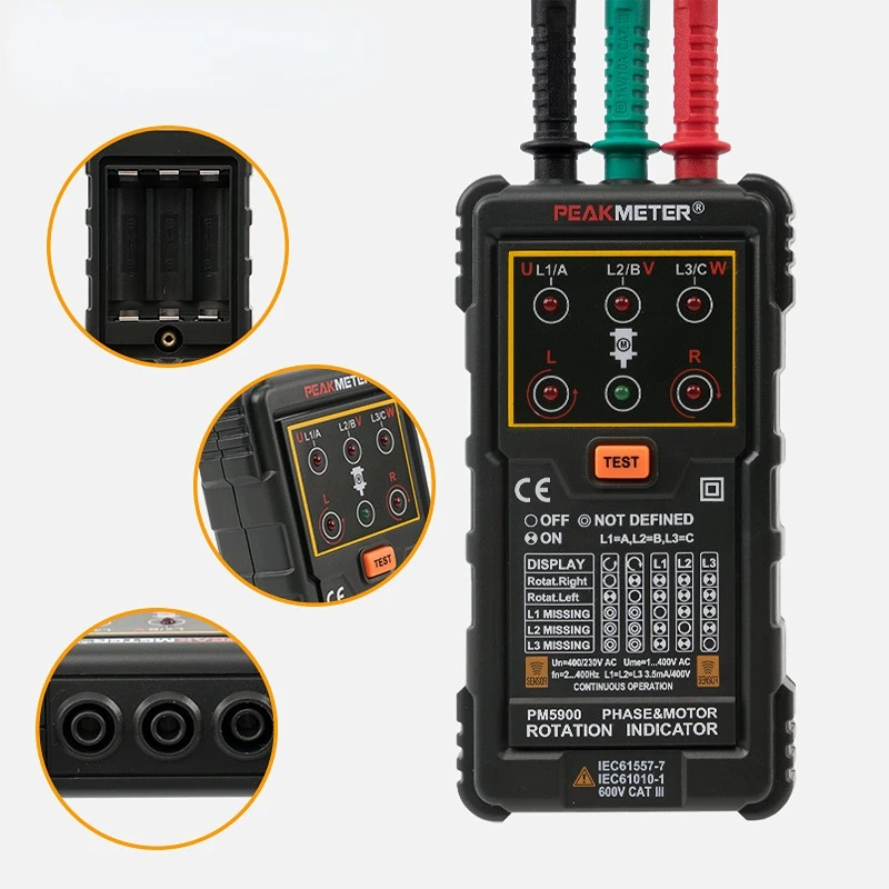 PM5900 Motor phase sequence rotation indicator non-contact three-phase motor phase sequence test