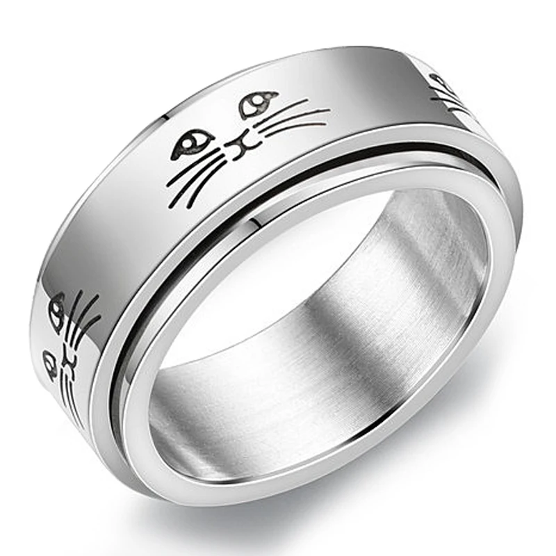 Anxiety Ring Fidget Spinner Rings For Women Men Stainless Steel Rotate Freely Cat Moon and Star Anti Stress Accessories Jewelry - Image 4